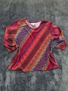 Rebecca Malone Women's Y2K Sleeve Geometric Pattern Knit Top